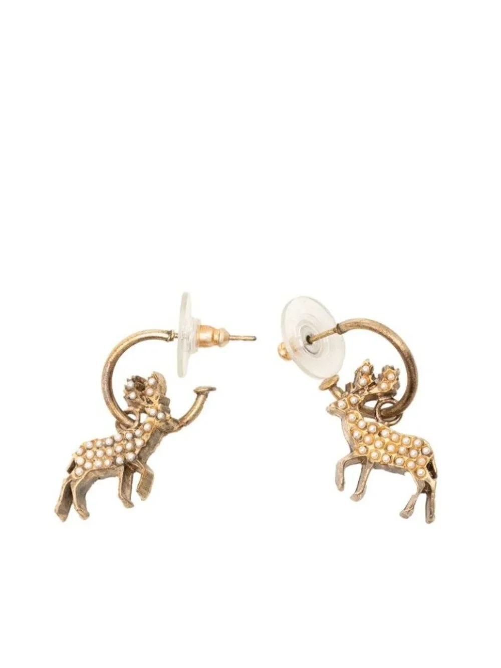 Chanel Reindeer Motif Earrings Gold Plated Faux Pearl
